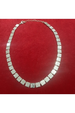 Fashion Jewelry Kare İşlemeli Çelik Kolye Gold