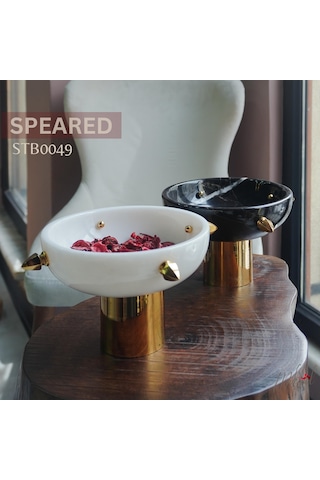 Lüks Mermer Ve Altın Dekoratif Kaseler 2'li Set Siyah Ve Beyaz