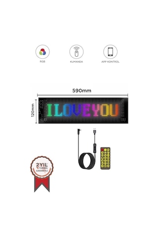 Rp1259 Led Matrix Panel 16x96cm Telefon Kontrollü Kayar Led Animasyon Aydınlatma Çok Renkli