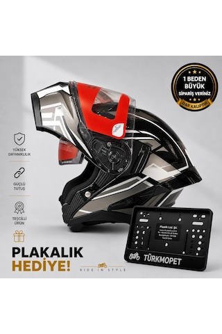 Mh Sports Çene Açılır Güneş Vizörlü Kask + Plakalık Siyah