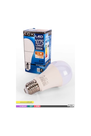 ACK LED A60 Ampul 3000K Gün Işığı 220V 12W E27