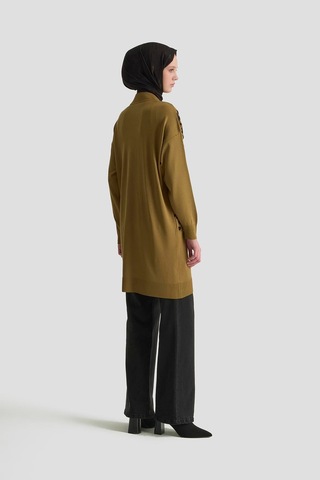 Armine Trend Leopar Desenli Triko Tunik Yağ Yeşili 25ytd4109 Yağ Yeşili