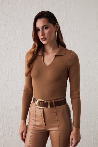 Sateen Polo Yaka Triko - Vizon-132064 Vizon