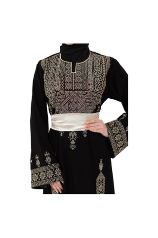 Zaytoon Filistin Nakışlı Modern Siyah Kaftan Elbise - Geleneksel Şıklık Gold