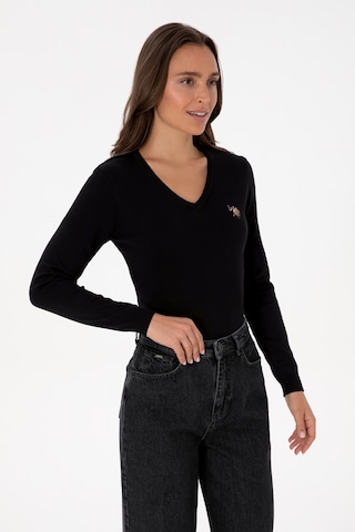 U.S. Polo Assn. Kadın Siyah V Yaka Basic Kazak 50307727-VR046