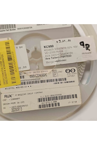 0805yc334kat2a 330nf 16v 805 Avx Smd Seramik Kondansatör 150 Adet