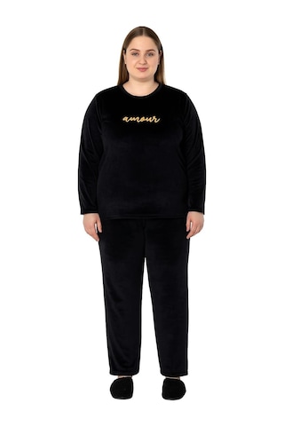 Kadın Büyük Beden 13213 Kadife Pijama Takımı Siyah Siyah