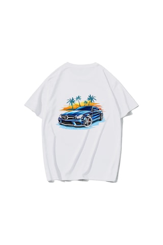 Brz Collectıon Brz Collection Unisex Oversize Blue Mercedes T-shirt Beyaz