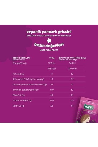 Organik Pancarlı Grissini 55 Gr 55 G