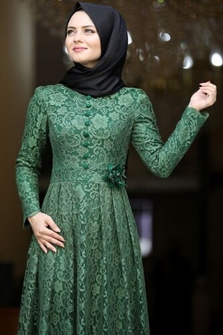 İbrahim Burak Etiler Collection Ahunisa Henna Abiye Haki 5646