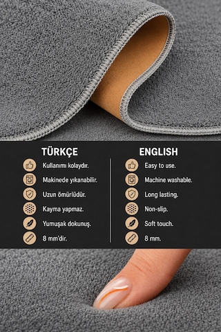 3 Lü Banyo Paspası Halısı Seti Kaymaz Tabanlı Yıkanabilir Klozet Takımı Koyu Gri