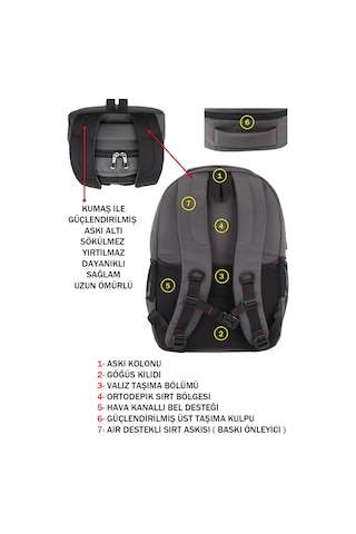 Dada 01 Gri Laptop Sırt Çantası 15,6 İnç Usb Type-c Şarj Aparatı Darbe Emici Koruma