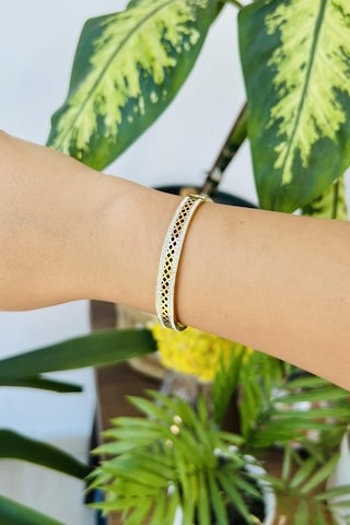 Allmisse Zirkon Taş Detaylı 316l Kalite Altın Kaplama Kararmaz Çelik Kelepçe Bileklik - Altın