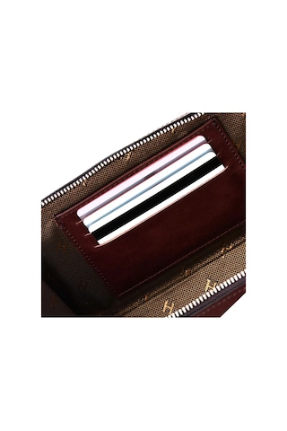 Carlye Hakiki Deri Kahve Uniseks Ön Cepli Bileklikli Fermuarlı Rfid Korumalı Çanta Kahverengi