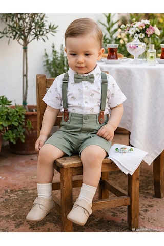 Civil Baby Papyonlu Askılı 6-18 Ay Takım - Haki Açık Haki