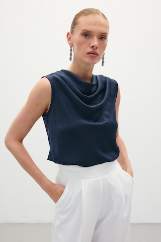 Sateen Degaje Yaka Saten Bluz - Lacivert-136071 Lacivert