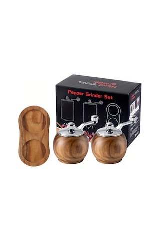 Honeybeeshop 2 Adet Ahşap El Değirmeni İki Set Taban İle El Kolu Deniz Tuzu Biber Makinesi Ayarlanabilir Kalınlık Restoran Mutfak Aletleri
