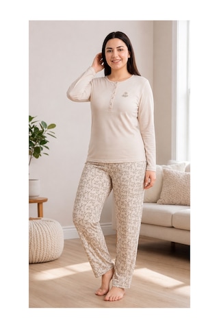 Flz Kadın Kışlık Viskon Pijama Takımı M L Xl Xxl Uzun Kollu Boydan Düğmeli Şık Ev Giyimı B89-100 SOMON