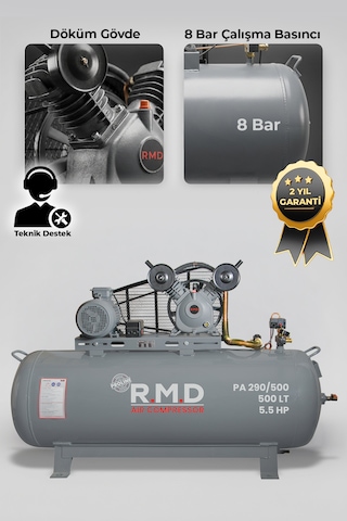 R.m.d Kompresör Hava Kompresörü Pistonlu 500 Lt 2 Kafa 8 Bar 5.5 Hp I Paı290ı500