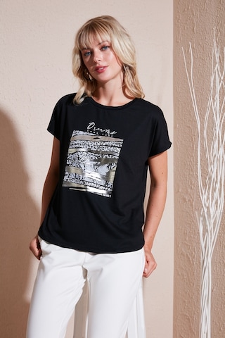 Lela Baskılı Bisiklet Yaka Regular Fit Bayan T Shirt 6671000 Siyah