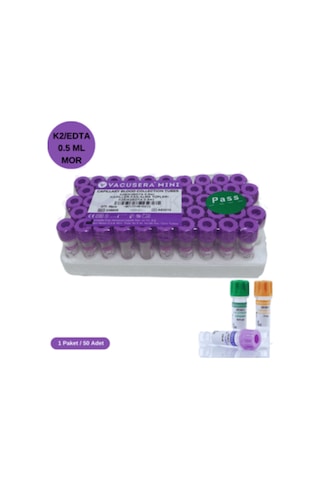 Vacusera Vakumlu K2 Edtalı Kan Alma Tüpü 0,5 Ml Pediatrik Mor Kapak 50 Li Paket