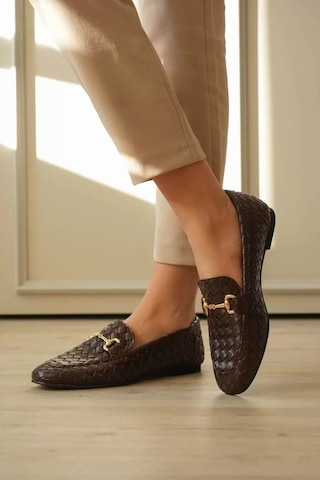 Roof Atelier Kadın Acı Kahve Örgü Desenli Toka Detaylı Loafer Ayakkabı - Hanly