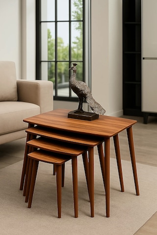 İstanbul 4'lü Zigon Sehpa %100 Mdf Ahşap Ceviz