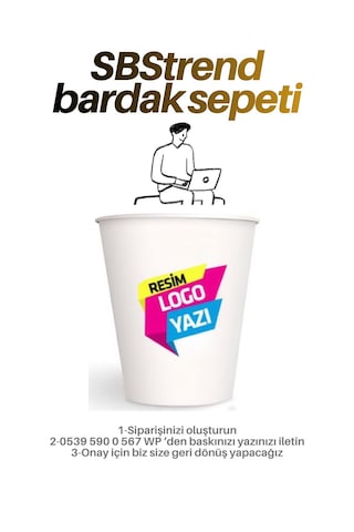 Firmaya Kişiye Özel Logo Baskılı Tasarım 500 Adet Kalın Gramaj 7 Oz Karton Bardak