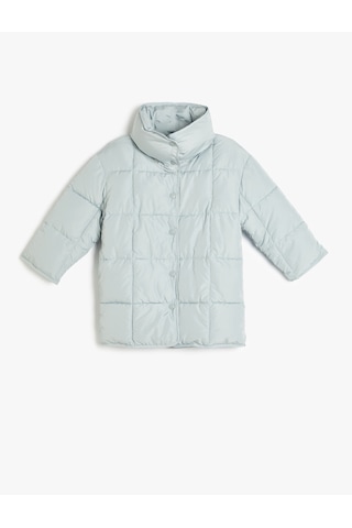 Koton Oversize Şişme Mont Çıtçıt Dik Yaka Detaylı Kapitone Mavi 5wkg00030aw Mavi