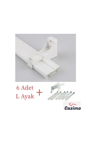 6 Adet Perde Rayı Korniş L Ayak Duvara Montaj Askı Aparatı Plastik Beyaz
