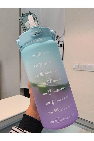 2d Ve 3d Stickerlı Motivasyon Matara 2000 Ml Suluk, Su Şişesi - Bpa Içermez - Mavi Mor