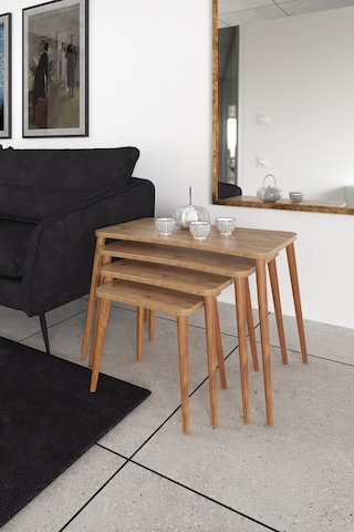 Selena 4lü Zigon Sehpa Ahşap Ayaklı Salon Seti Çay Sehpası Çam