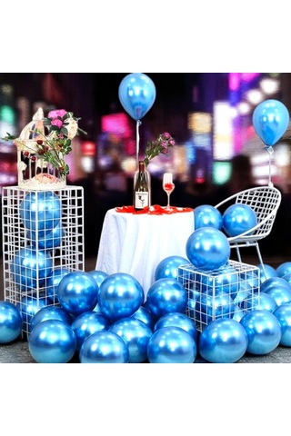 Ultra Yüksek Kalite 50 Adet Koyu Mavi Krom Balon Aynalı Parlak Metalik Balon Krom Koyu Mavi Balon MAVİ
