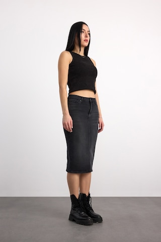 50286-73599 Kadın Regular Fıt Mıdı Denim Etek 50286-73599 Gri - Siyah