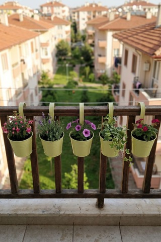5'li Askılı Çok Amaçlı Dekoratif Galvaniz Saksı Kova Açık Yeşil
