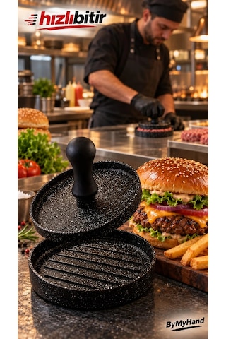 Bymyhand Döküm Hamburger Ve Köfte Kalıbı Hamburger Press Şekillendirici Pratik Köfte Yapma Aparatı Siyah