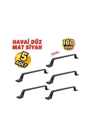 5 Adet Metal Havai Düz Mobilya Çekmece Dolap Kulpu Mat Siyah 160mm Mat Siyah