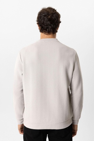 Backandbond Açık Gri Regular Fit Pamuklu Desenli Bisiklet Yaka Sweatshirt