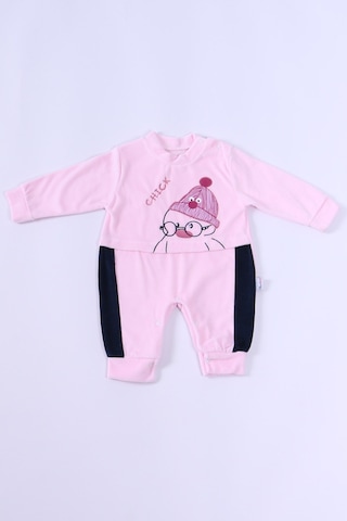 Hçm Bebek Kadife Tulum Uzun Kollu Çıtçıtlı Baskılı D5 Toz Pembe