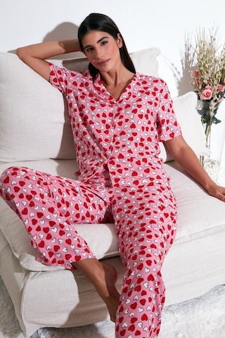 Lela Rahat Kesim Bol Paça Mono Yaka Kısa Kollu Bayan Pijama Takımı 6110290 Toz Pembe