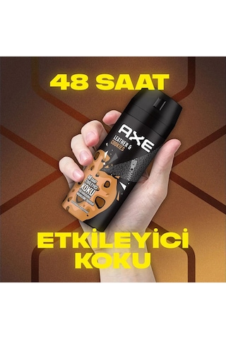 3 Adet Axe Erkek Sprey Deodorant Leather & Cookies 48 Saat Etkileyeci Koku 150 Ml
