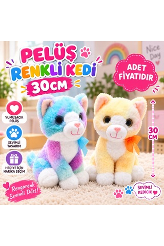 Ticaret Peluş 30cm Renkli Kedi Adet Fiyatıdır Najmaddin