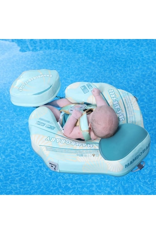 Mambobaby Yüzme Simidi - Green Seashell, Emniyetli, Gölgelikli Ve Ayak Destekli