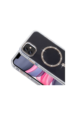 Apple Uyumlu iPhone 11 Kılıf Taşlı Tasarım M-safe Şarj Özellikli Mkst Koment Silikon Kapak - Gold Altın