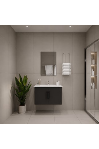 Creavit D20 Banyo Dolabı Seti Çekmeceli 65 Cm Antrasit Gri