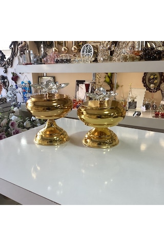 Dekoratif 2'li Nilüferli Kutu Gold Renk