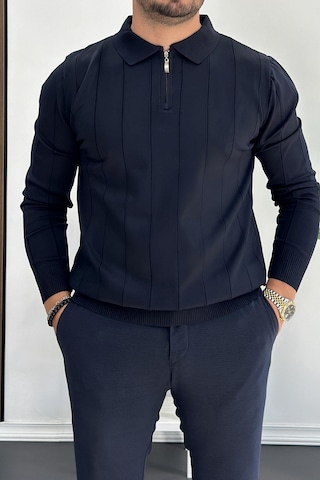 Erkek Yarım Fermuarlı Polo Yaka Mevsimlik Kazak Lacivert Edw195 Lacivert