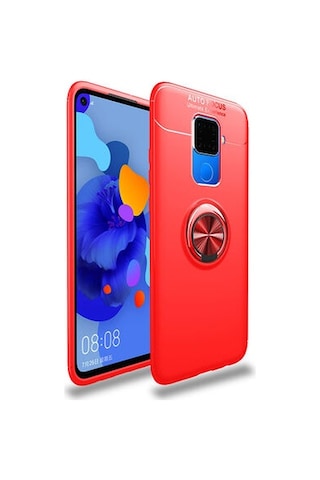 Huawei Mate 30 Lite Kılıf Yüzüğü Stant Ve Araç Tutucu Olabilen Şık Esnek Premium Silikon Kapak Ryc/ravel Kirmizi