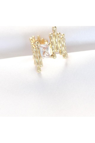 Gold Renk Tırtıklı Kalın Baget Taş Tasarım Ayarlanabilir Yüzük Altın