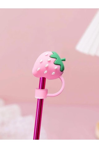 Silikon Pembe Çilek Model Toz Geçirmez Sızdırmaz Pipet Kapağı 1 Adet Stanley Termos Ile Uyumlu